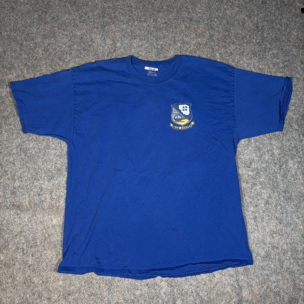 Hanes Blue Angels T Shirt Mens XL Blue 2012 Tour Graphic Beefy-T HOLE READ